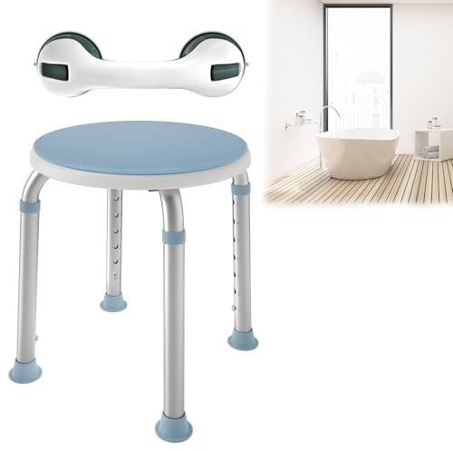 LILIIN Duschhocker 360°Drehbarer Badhocker + 1 Stück Wannengriff Griffstangen Duschstuhl Duschhilfe Höhenverstellbar 136kg Anti-Rutsch Duschsitz Badsitz