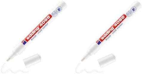 edding 4095 marcador de tiza - blanco - 1 rotulador de tiza - punta redonda 2-3 mm - rotulador para cristal borrables - para pizarras, vidrio y espejos - tiza líquida de cobertura opaca (Paquete de 2)