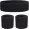 QHFlashbuy 3 Pièces Ensemble Bandeau et Serre-Poignets,Bracelet Eponge Bande Poignet Sweatband Anti-Sueur Headband,Bandeaux de Poignet Sports pour Gym Tennis Course Basketball (Noir)
