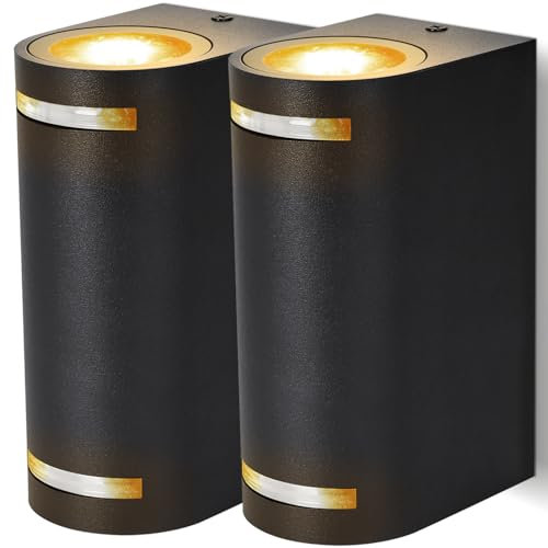 Aigostar Wandleuchte für außen， GU10 Aluminium Up & Down-Wandleuchten，2 Stück，IP65 Wasserdicht LED Wandbeleuchtung Innnen und Aussen，für Wohnzimmer，Schlafzimmer，Terrasse， Garten， Flur，Balkon，Veranda