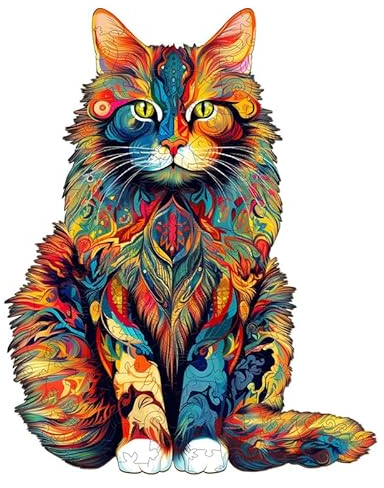 Jigfoxy Holzpuzzle Erwachsene, Maine Coon Katze Wooden Puzzle Holz Puzzle Erwachsen Und Kinder, Einzigartiges Lernspielzeug in Tierform für Freunde der Familie M-29.7 * 23.8cm-190pcs