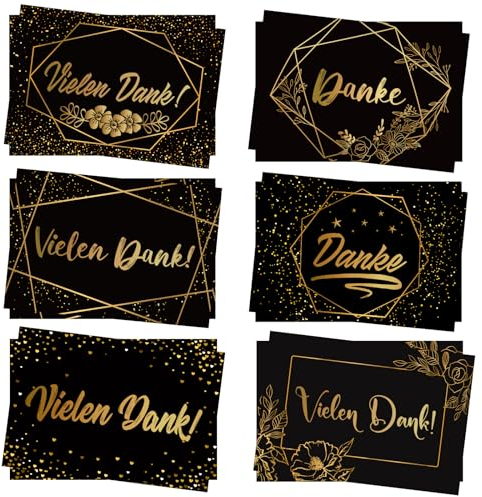 MONCAP 24 Stück Danke Karte Schwarz Gold Dankeskarten Dankeschön Karten Hochwertig Danksagungskarten für Weihnachten Hochzeit Geburtstag Business