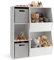 COSTWAY Bücherregal Kinder, 3-stöckiges Kinderregal mit 2 Boxen & 5 Fächern, Spielzeugregal Aufbewahrungsregal aus Holz für Kinderzimmer Schlafzimmer, 77 x 29 x 94cm (Weiß+Grau, 5 Fächer)