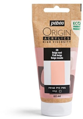 Pebeo - Origin Acrylics 60 ml - Peinture Acrylique Éco-Conçue - Haute Viscosité - Finition Mate - Liant 100% Recyclé - 96% de Matières Premières d’Origine Européenne - Beige Rosé