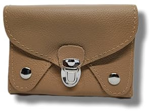 Petit Porte Monnaie Femme en Cuir veritable, 4 Compartiments, pour Carte Bleue, Monnaie, Billets (Taupe)