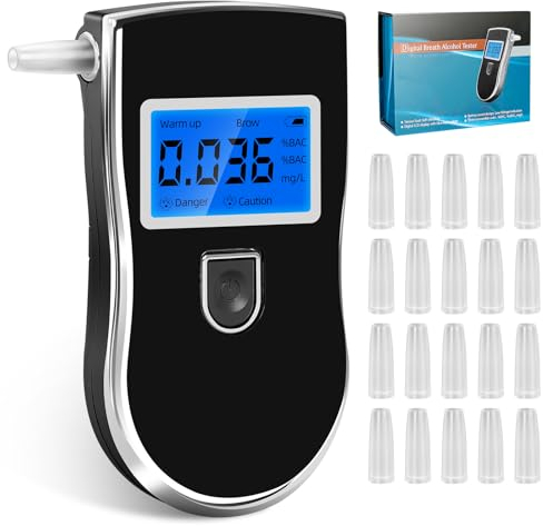 PTUI Alkoholtester Polizei genaue Alkoholtester Polizeigenau - Promille-Meter mit LCD-Bildschirm Portable Atemalkohol-Messgerät enthalten 20 Mundstücke und 1 Aufbewahrungstasche