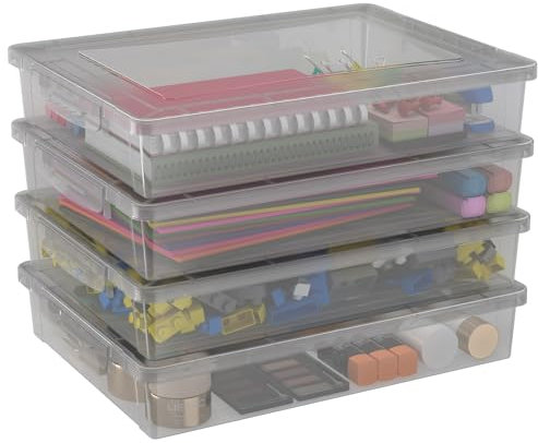 Lifewit 4 Pack Mehrzweck-Aufbewahrungsbox aus Kunststoff mit verriegelbaren Deckeln, A4 Papieraufbewahrung, Klassenzimmer Organisation, Aufbewahrung für Bastelarbeiten, Dokumente, Künstlerbedarf