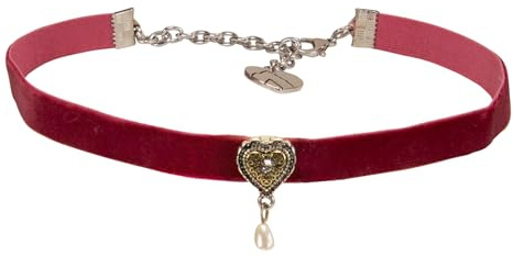 Alpenflüstern Trachten-Samtkropfband Trachtenherz mit Tropfenperle - Trachtenkette enganliegend, Kropfkette elastisch, Damen-Trachtenschmuck, Samtkropfband schmal (in traditionellen Farben) DHK338