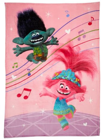 Franco DreamWorks Trolls 3 Band Together Movie Kinder-Bettwäsche, superweiche Plüsch-Überwurfdecke, 157,5 x 228,6 cm (offizielles Lizenzprodukt)