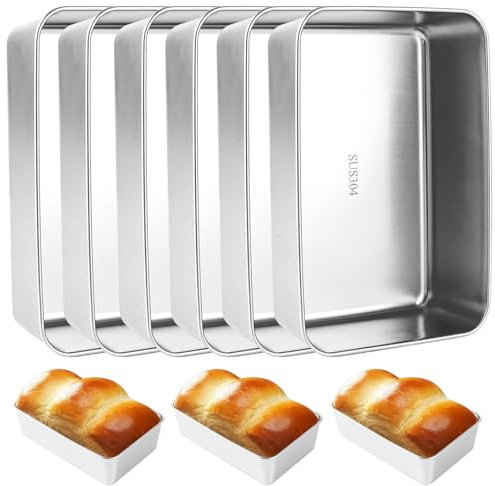 CYEER 6 moldes para pan, 22 x 14,5 x 6,3 cm, acero inoxidable, forma rectangular, recipiente de acero inoxidable, 6 unidades para pan, pasteles, tostadas, fáciles de limpiar y aptos para lavavajillas