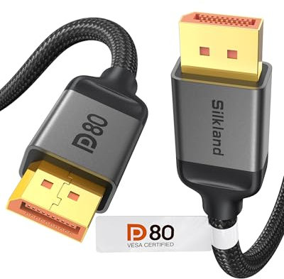 Silkland Cable DisplayPort 2.1 80Gbps 1M [Certificado VESA] DP80, [8K@240Hz, 4K@540Hz 360Hz 240Hz, 16K@60Hz] Cable DP 2.1, Compatible con FreeSync, HDR, DSC per Monitores Gaming, 5090 7900XTX