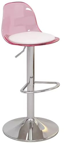 Tabouret Bar Transparent Acrylique Composition du Support en Acier Au Carbone Support en Acier Au Carbone Chaise De Cuisine Pivotante avec Dossier(Rose)