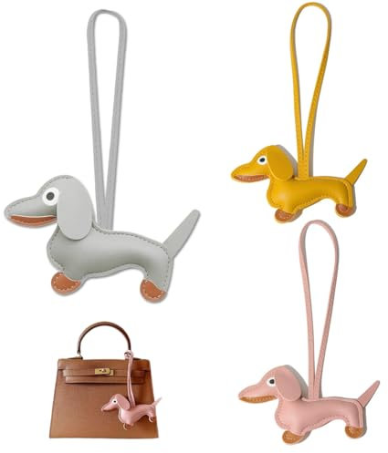 UENXRXE 3 Stück Dackel-Schlüsselanhänger,Schlüsselanhänger Hund,Dackel Anhänger,Leder Glücksbringer Dackel Keychain,Leder Tierisch Schlüsselanhänger,Dackel Geschenke Für Lieblingsmensch Frauen Männer