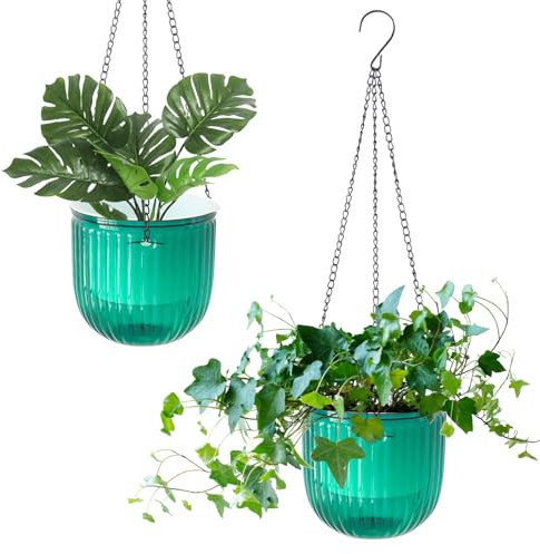 hifrom Lot de 2 pots de fleurs à suspendre - Avec chaîne - En coco - Grand volume - Vert transparent - 16,5 cm