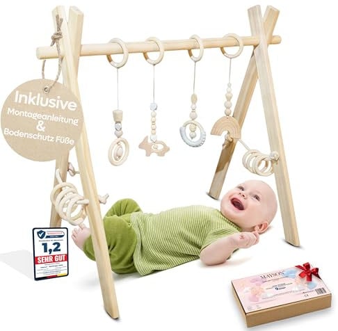 MAYSON® Spielbogen Baby aus Holz nach Montessori – Höhenverstellbarer & Schadstofffreier Spielbogen (Spieltrapez) – Sicher ab 0 Monate – Perfekt für Neugeborene