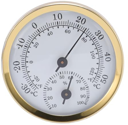 Indoor Wall Thermometer Hygrometer with Fahrenheit/Celsius Switch - Aluminum Alloy Humidity Meter for Home, Laboratory, Refrigerator - Large Clear Dial, ±5% Accuracy