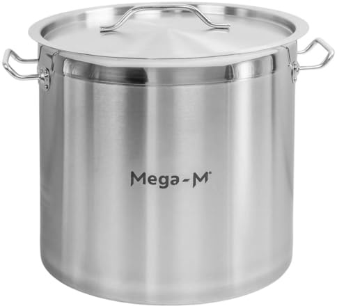 Mega-M PRO Olla Gastronómica 25L Acero Inoxidable con Tapa, Fondo Sandwich, Resistente y Elegante, Compatible con Cocinas de Gas, Eléctrica e Inducción, Profesional