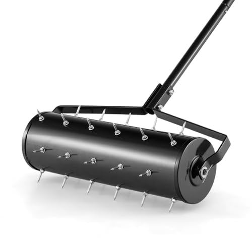 SOARS Rasenlüfter Walze, Rasenbelüfter mit 3,5cm Nägeln & Stiel, Handvertikutierer befüllbar, Gartenwalze, Handwalze aus hochwertigem Metall, ideal für die Rasenpflege (s53cm Breite, 33 Nägel)