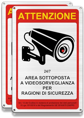 FloraVigo Cartello di videosorveglianza, autoriflettente, cartello di proprietà privata, pannello di allarme di sicurezza, pannello in alluminio, pannello di allarme (30x20cm) x 2