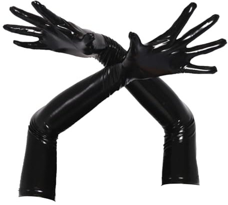 TSSOE Women's PVC Leather Long Gloves Stretchy Opera Length Finger Gloves Party Dress Up Black S