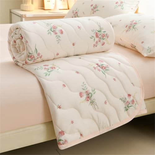 Odot Coverless Duvet Single Bedspreads Quilted 100x150cm, 4.5 Tog Lightweight Cosy Bed Duvet Kids | Bedding Throw for All Seasons Summer Comforter -Rose Bouquet