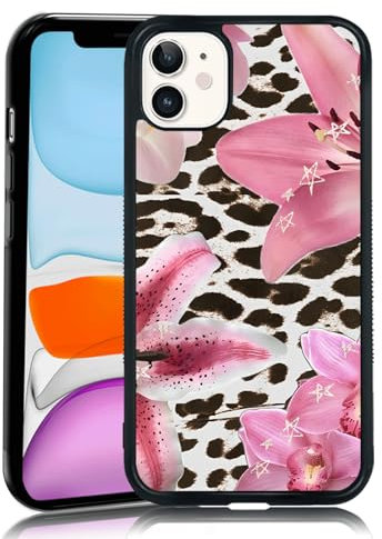 MMYAJT Leopard Print Phone Case Fit for iPhone 11 — TPU Shockproof Protective Pink Floral Stylish and Unique Phone Cover Gift for Boy Girl Men Women