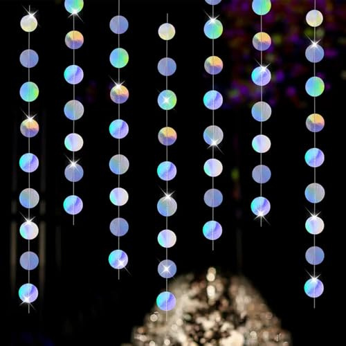 We Moment Zone 52 Ft Bunt Iridescent Glitzer Papier Circle Dots Garland,6 Stücke Hängende Runde Garland für Geburtstag Hochzeit Baby Shower Party Deko