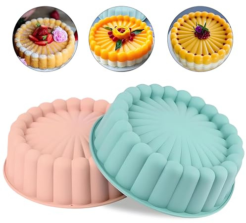 SYTTNUM Charlotte Stampo Silicone Torta 8 Pollici 2 Pezzi, Antiaderente Stampo Rotondo Per Torte In Silicone a Forma Di Girasole,Rotondi Scanalati Teglia Rotonda Tortiera Per Natale e Halloween