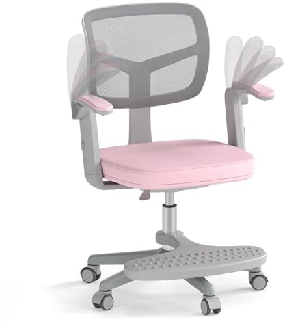COSTWAY Schreibtischstuhl Kinder, Sitzhöhe 41-52 cm höhenverstellbar Kinderschreibtischstuhl mit klappbarer Armlehne & Fußstütze, Kinderdrehstuhl mit Rollen, Bürostuhl für Jungen & Mädchen ab 3 Jahren