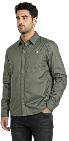 PERLETTI Giacca Camicia Impermeabile Antivento Uomo - Interno Trapuntato Leggera Versatile con Bottoni e Tasche - Giubbino Antipioggia Overshirt Morbido e Ripiegabile Taschino Interno