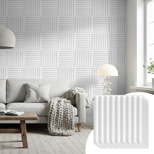 WADILE 30 Pack 3D Wall Panels, 11.8x11.8 Black PVC Decorative Wall Panels for Interior Wall Decor, Living Room, Bedroom, TV Background, Gaming Room, Home Wall Art, White