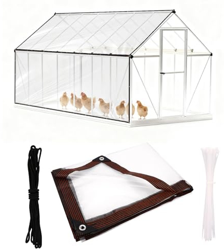 Bâche Imperméable pour Poulailler d'hiver, 300x200cm Parois Latérales Indéchirables et Coupe-Vent avec Accessoires de Corde et Serre-Câble pour Cage à Volaille Extérieure (Transparent)