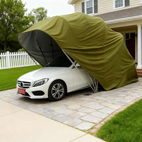 Robuster Carport aus Edelstahl, halbautomatisch faltbar, mit Markise, einfach zu montieren, wetterfest, Wind- und schneesicher(L19.3xW8.8xH8.2FT)