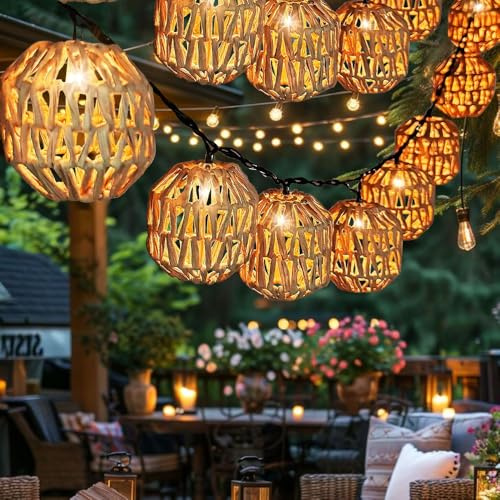 Lotvic 10 Stück LED Solar Lichterkette Aussen, 3.6M Papierseil Solar Lichterkette, Lichterkette Außen Solar, Wetterfest Led Lichterkette für Vintage Deko Garten Balkon Terasse Hochzeit Party,Circular