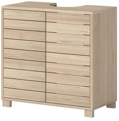 Levede Under Sink Bathroom Cabinet, Floor Standing Below Basin Cabinet with 2 Internal Shelves, Oak Wood Under Sink Storage Cupboard