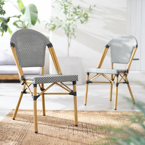 home24 Gartenstuhl 2er-Set Schwarz/Weiß aus Textilene, Pulverbeschichtetes Aluminiumgestell, Witterungsbeständige Stapelstühle für den Außenbereich