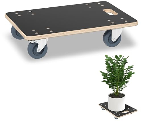 YEATHOR Set of 1 Platform Dolly with Brake and Grip Pads, 60 x 40 cm, Heavy Duty Roller Board Transport Roller, Wheeled Trolley for Moving Furniture and Equipment up to 200 kg Load Capacity