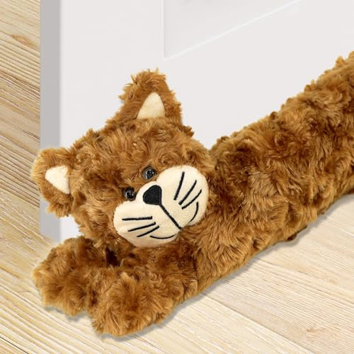The Magic Toy Shop Brown Cat Novelty Draught Excluder Cushion - Perfect for Blocking Wind, Noise, Light, and Dust - Ideal Under Door Draft Excluder for Cat Lovers