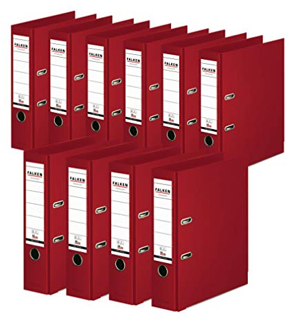 Original Falken 10er Pack Chromocolor Premium-Ordner. Made in Germany. Kunststoffbezug außen und innen 8 cm breit DIN A4 bordeaux Ringordner Aktenordner Briefordner Büroordner Plastikordner