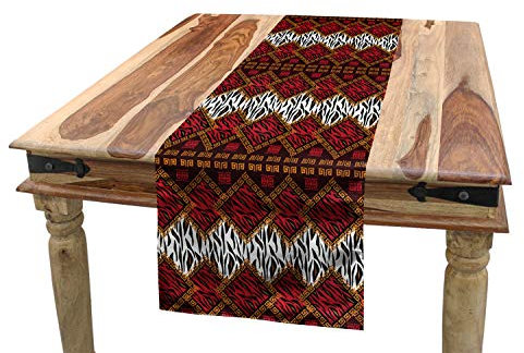 ABAKUHAUS afrikanisch Tischläufer, Wildlife Tierhaut, Esszimmer Küche Rechteckiger Dekorativer Tischläufer, 40 x 180 cm, Braun und Rot