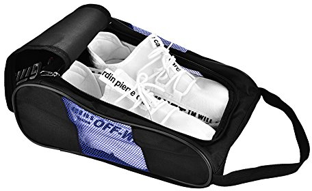 Vbestlife Golf Schuhbeutel Atmungsaktiver Schuhträger mit Reißverschluss Sport Schuhbeutel Golfschuhe Aufbewahrungstasche 2Farben zur Auswahl(Schwarz und blau) Sportausrüstung
