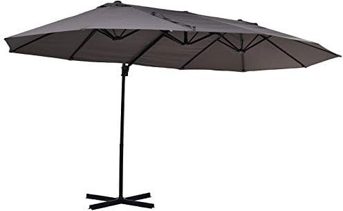 Sombrilla Doble Parasol Grande Inclinable para Jardín PatioTerraza Playa con Manivela Abrir y Cerrar Fácilmente 12 Varillas de Acero Ofrece Una Alta Estabilidad Color Gris y Negro 270x440x250cm