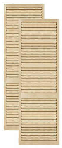 DecoMeister Puerta de Lamas Tipo Persiana de Lumbrera de Celosía de Madera Maciza de Pino para Armarios Frente de Mueble con Listones Abiertos de Dimensiones 594x2013 mm Juego de Dos Piezas