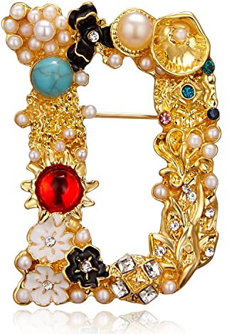 Barock Buchstaben Brosche Vergoldet Metall Stein Perle Strass Bunte Revers Pin Brosche Kragen, Metall, Perle