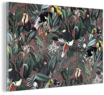 MuchoWow Glasbild Glasfoto Wandbild Bilder Deko 150x100 cm Blumen - Vögel - Blätter