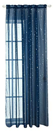 Sewroro 1Pc Fenster Vorhang Voile Tüll Silber Sternfolie Fenster Schiere Panel Glitter Sterne Vorhang Drape für Wohnzimmer Schlafzimmer Balkon Marine Blau (100 X 200 cm)