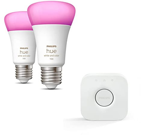 Philips Hue White and Color Ambiance, lot de 2 ampoules connectées 75W, culot E27, compatible Bluetooth + pont de connexion, fonctionne avec Alexa, Google Assistant et Apple Homekit