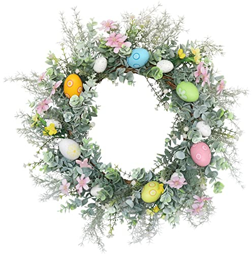 Caluself Türkranz mit Ostereiern,Wandkranz,Osterkranz Natürliche Deko für Ostern und Frühling(19.7‘’)