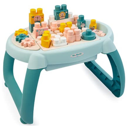 Ecoiffier- Mesa Infantil de Actividades, 22 Piezas de Construcción, Colores Pastel, Espacios de Almacenamiento, A partir de 12 meses (7600007917)