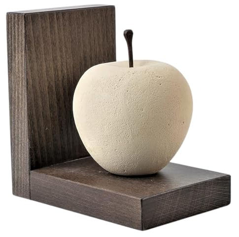 Progetto Arte. Serre-Livres Pomme. Sculpture en Pierre sur Base en Bois. Produit Fait à la Main. Q027M